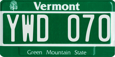 VT license plate YWD070
