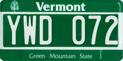 VT license plate YWD072