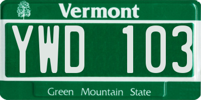 VT license plate YWD103