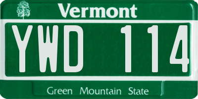 VT license plate YWD114