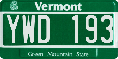 VT license plate YWD193