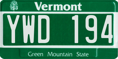 VT license plate YWD194