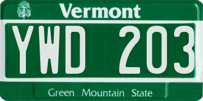 VT license plate YWD203