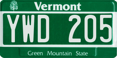 VT license plate YWD205