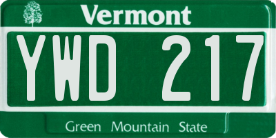 VT license plate YWD217
