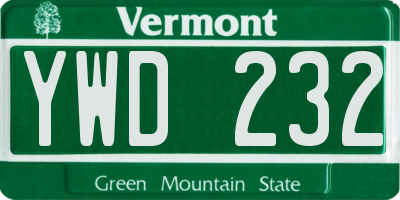 VT license plate YWD232
