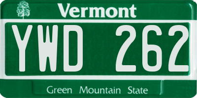 VT license plate YWD262
