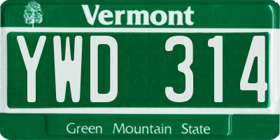 VT license plate YWD314