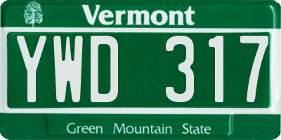 VT license plate YWD317