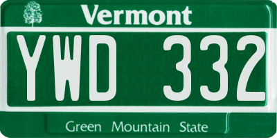 VT license plate YWD332