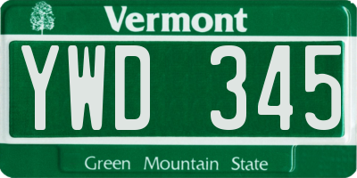 VT license plate YWD345