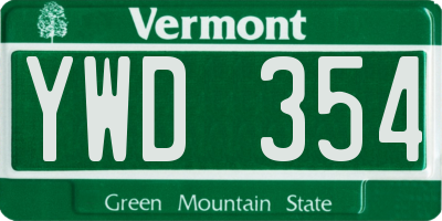 VT license plate YWD354