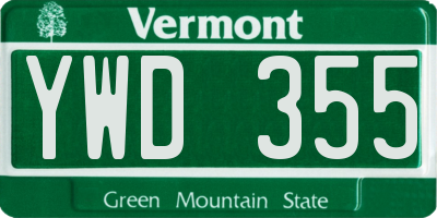 VT license plate YWD355