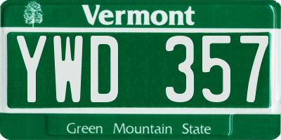 VT license plate YWD357