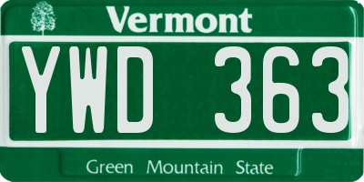 VT license plate YWD363