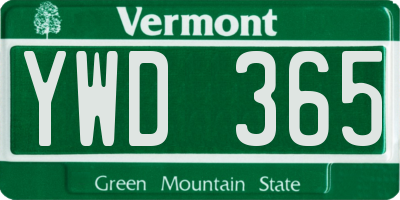 VT license plate YWD365