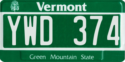 VT license plate YWD374