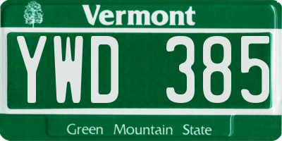 VT license plate YWD385