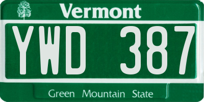 VT license plate YWD387