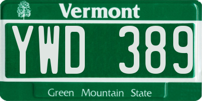 VT license plate YWD389