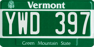VT license plate YWD397