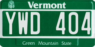 VT license plate YWD404