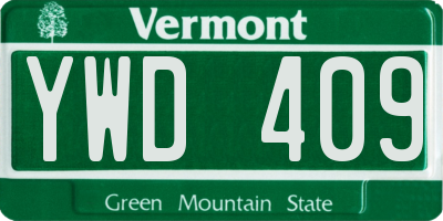 VT license plate YWD409