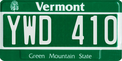 VT license plate YWD410