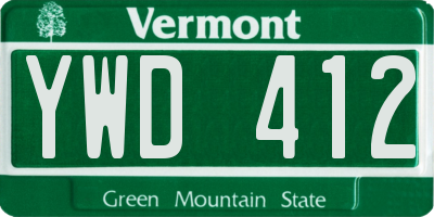 VT license plate YWD412