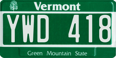 VT license plate YWD418