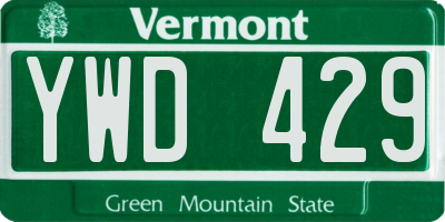 VT license plate YWD429
