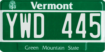 VT license plate YWD445
