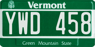 VT license plate YWD458