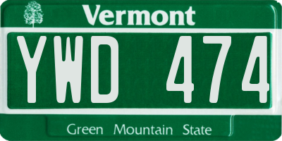 VT license plate YWD474