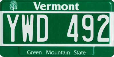 VT license plate YWD492