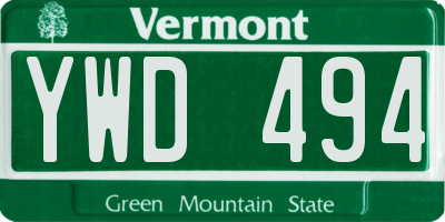 VT license plate YWD494