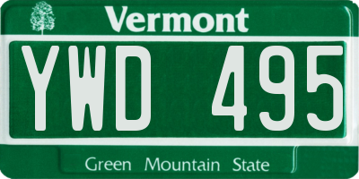 VT license plate YWD495
