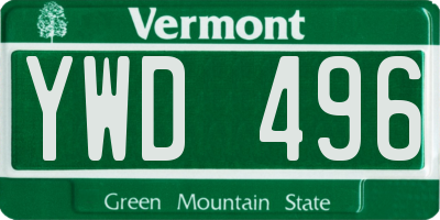 VT license plate YWD496