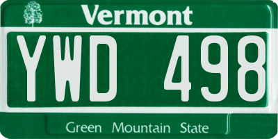 VT license plate YWD498