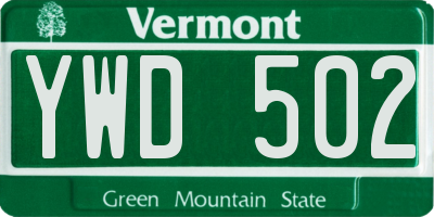 VT license plate YWD502