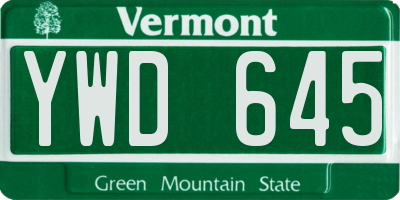 VT license plate YWD645