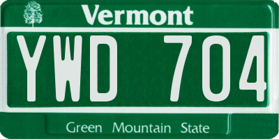 VT license plate YWD704