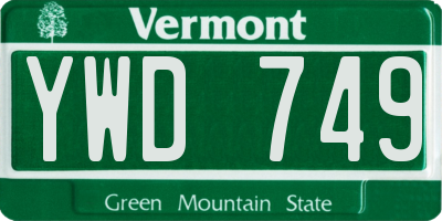 VT license plate YWD749