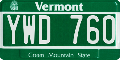 VT license plate YWD760