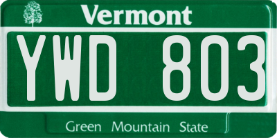 VT license plate YWD803