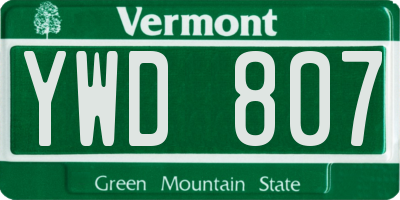VT license plate YWD807