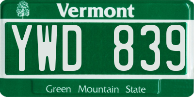 VT license plate YWD839