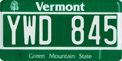 VT license plate YWD845