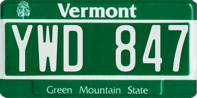 VT license plate YWD847