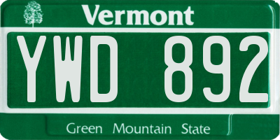 VT license plate YWD892